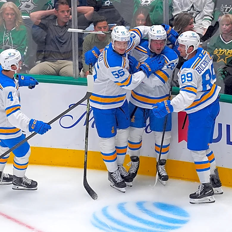 Mason McTavish scores right away in Blues debut in a 4-0 opening-night win over Stars