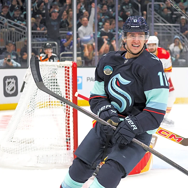 Samoskevich scores twice and Kraken beat Flames 6-1 in home opener as Calgary stays winless