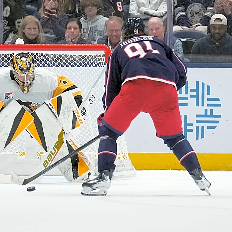 Kent Johnson scores lone goal in shootout to give Blue Jackets 3-2 win over Penguins