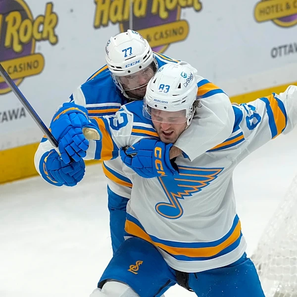 Suter, Neighbours and McTavish score 2 each as the Blues rout the Senators 7-2