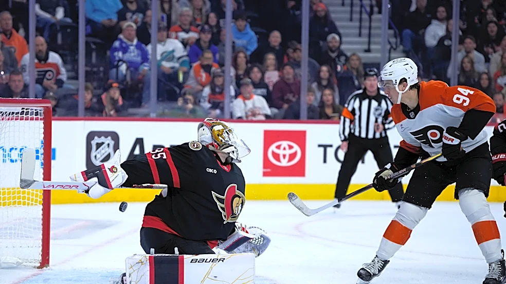 Michkov and Martone lead Flyers past Senators 3-1 for 1st win of season after 9-game skid