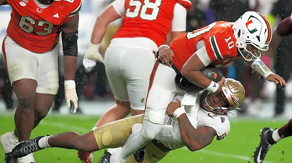 No. 3 Miami hangs on to beat Florida State, 43-35 in a double-overtime thriller