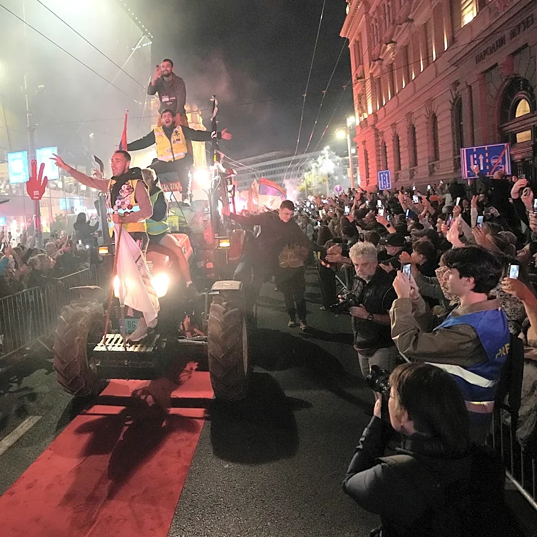 Students march into Belgrade while populist Vucic holds rally in Serbia's south ahead of vote