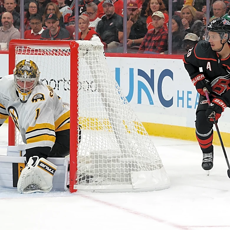 Aho's late goal helps Kochetkov improve to 8-0-0 as Hurricanes beat Bruins 2-1