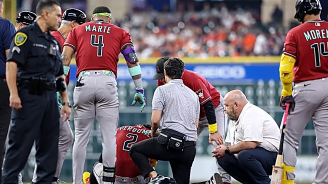 Diamondbacks' Perdomo exits after being hit on helmet by line drive
