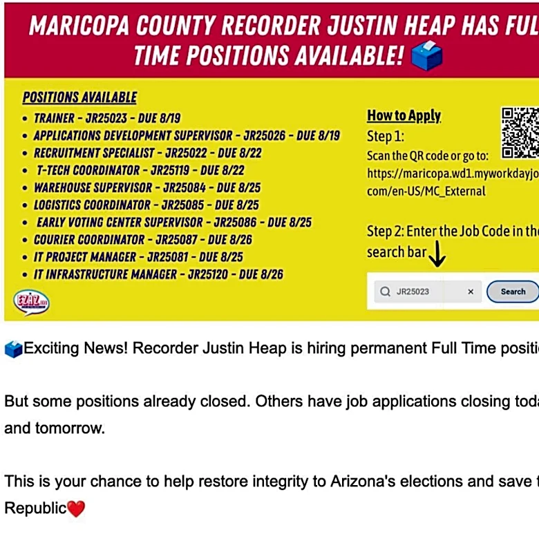 Election denier encouraged followers to apply for county election jobs
