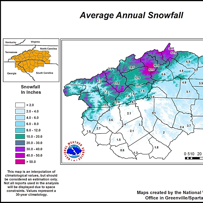 When will the first snow be in Asheville, NC? What NOAA records show