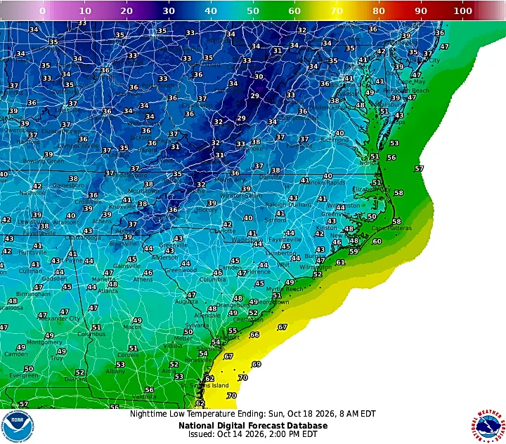 Cold snap forecast for Western North Carolina. Could there be frost?