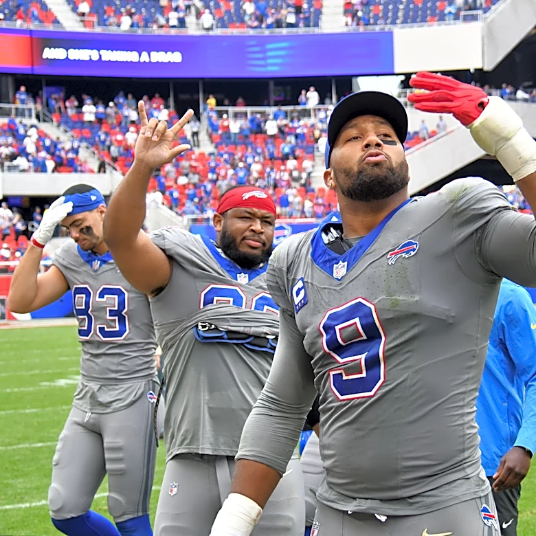 Josh Allen, Bills celebrate walking off field after Chargers win at Highmark Stadium