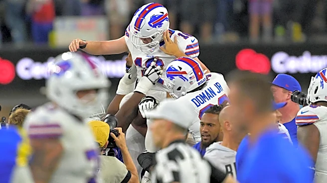Watch: Bills players mob Tyler Bass, celebrate OT win vs. Rams at SoFi Stadium
