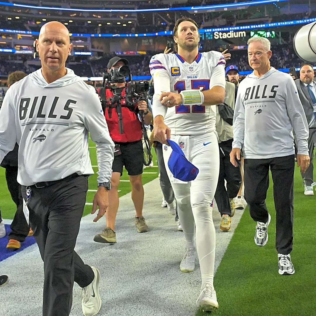 Bills celebrate walking off field after win at Allegiant Stadium vs. Raiders