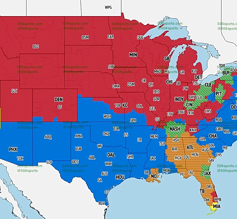 Cardinals-Cowboys Week 8 TV coverage map