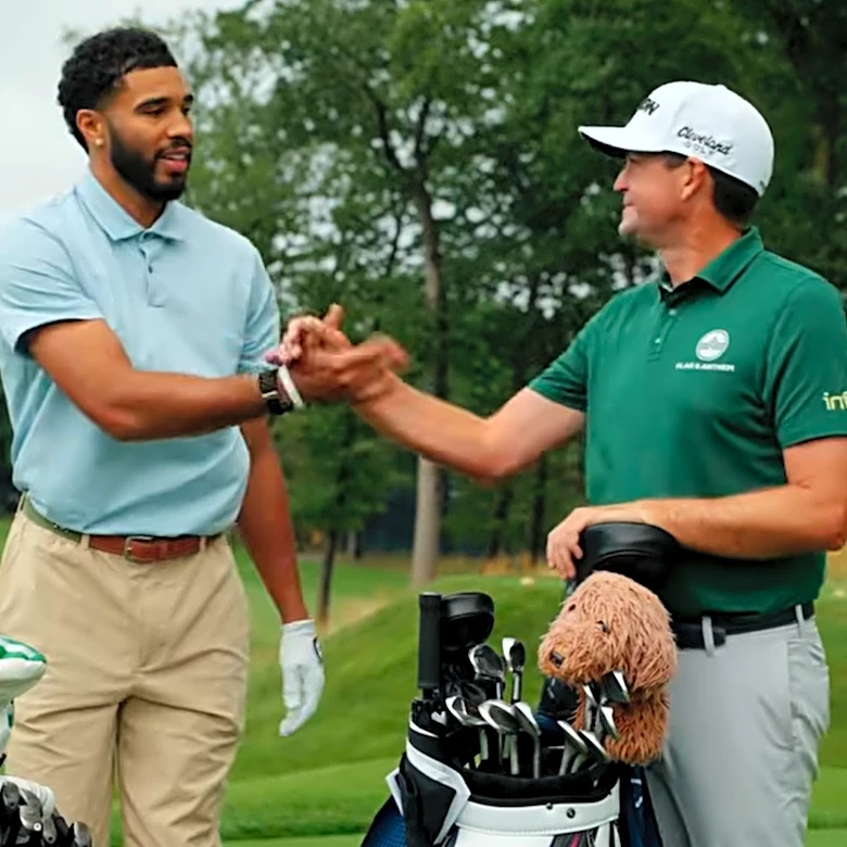 PGA pro Keegan Bradley teaches star Boston Celtics forward Jayson Tatum golf technique