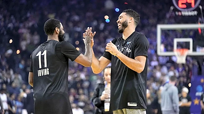 Boston Celtics alumni Jayson Tatum, Kyrie Irving speak to Duke players after scrimmage