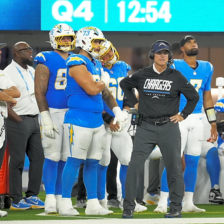 Jim Harbaugh explains controversial guard rotation in Chargers' opener