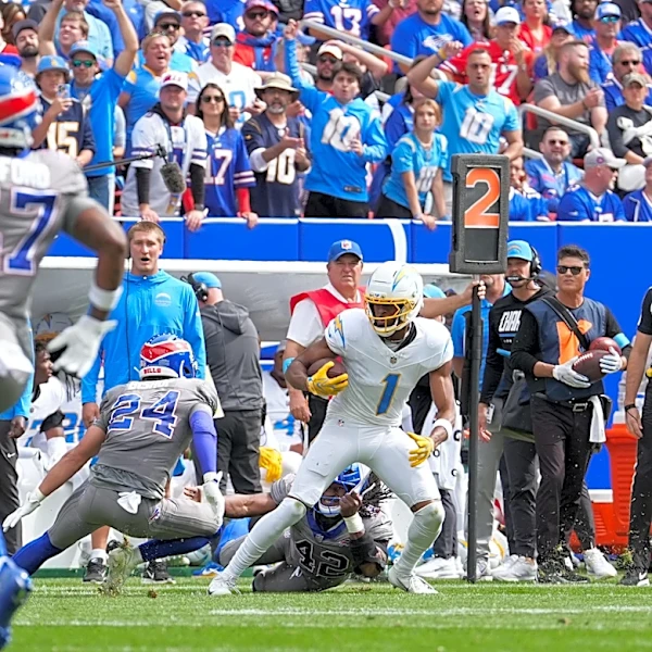 Chargers’ Jim Harbaugh backs Quentin Johnston despite costly drop