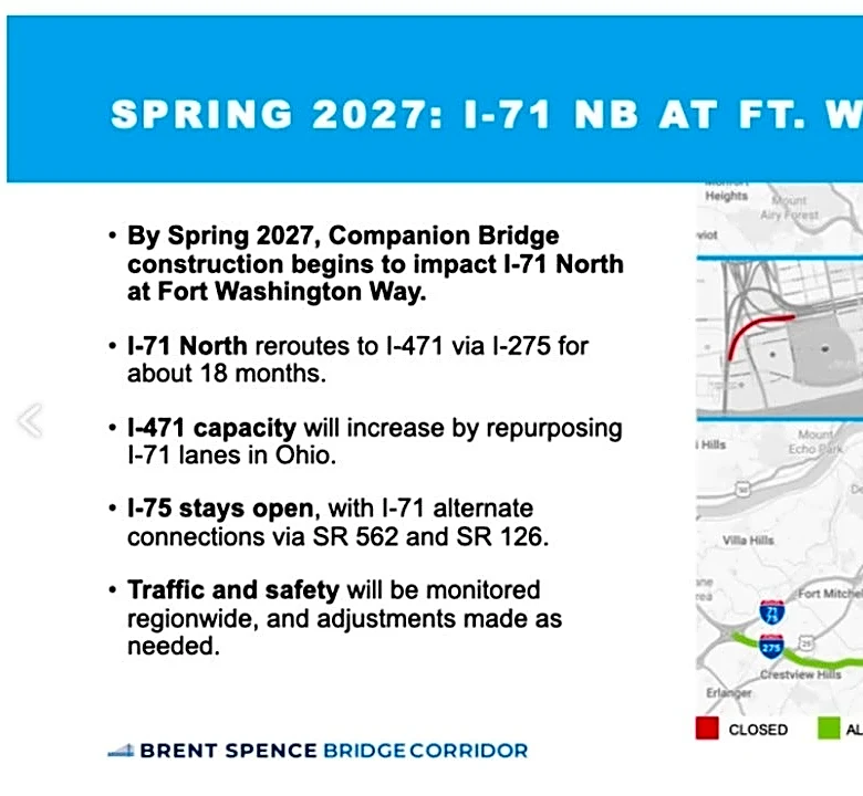 Bridge project to divert I-71, close Fort Washington Way for 18 months