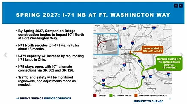 Bridge project to divert I-71, close Fort Washington Way for 18 months