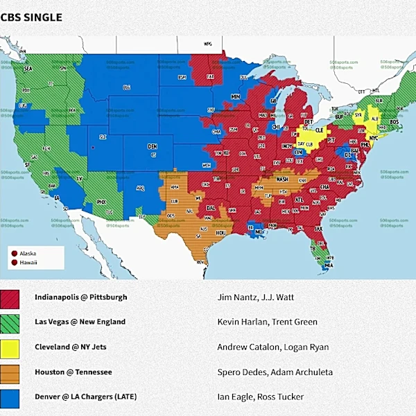 2026 Week 5 NFL TV maps: What channel is Colts vs. Steelers on?