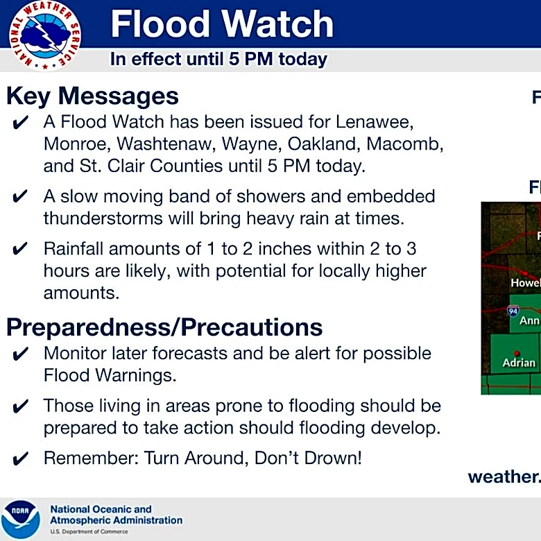 Flood watch for southeast Michigan as heavy rains possible