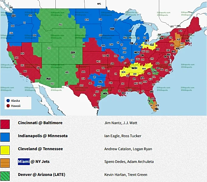 NFL Week 7 television maps: Miami Dolphins vs. New York Jets