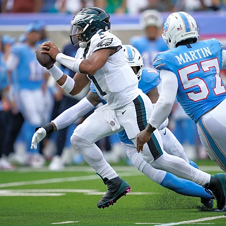 Eagles rally past Titans on late Jalen Hurts touchdown pass