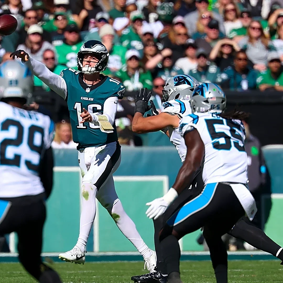 Eagles trail Panthers 10-7 as Tanner McKee sparks late TD drive