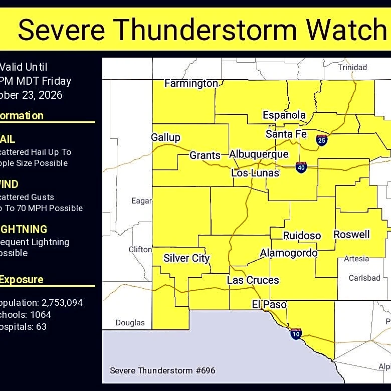 Severe thunderstorm watch issued for El Paso, New Mexico