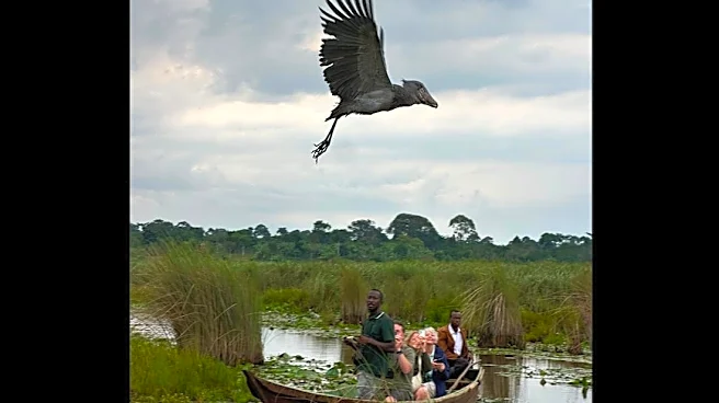 Uganda tourists in awe as giant 'dinosaur bird' soars over boat