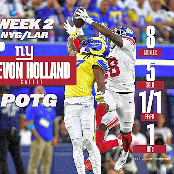 Jevon Holland was New York Giants' highest-graded player in loss to Rams