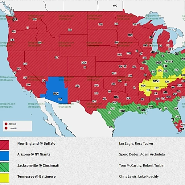 NFL Week 4 television maps: New York Giants vs. Arizona Cardinals