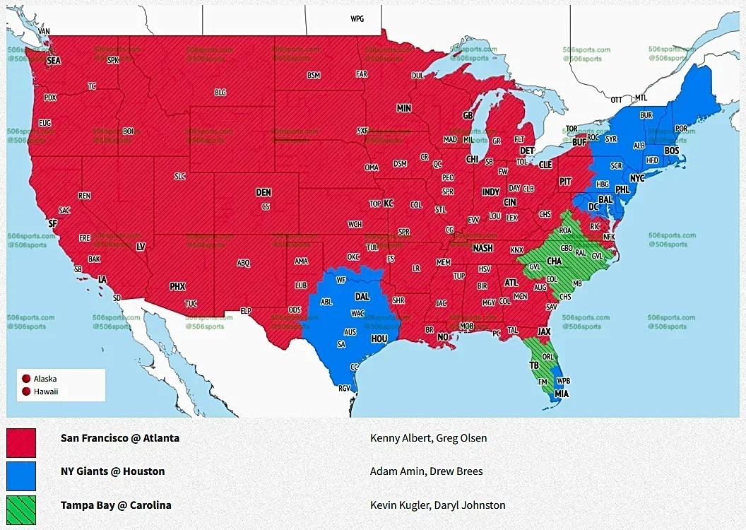 NFL Week 7 television maps: New York Giants vs. Houston Texans