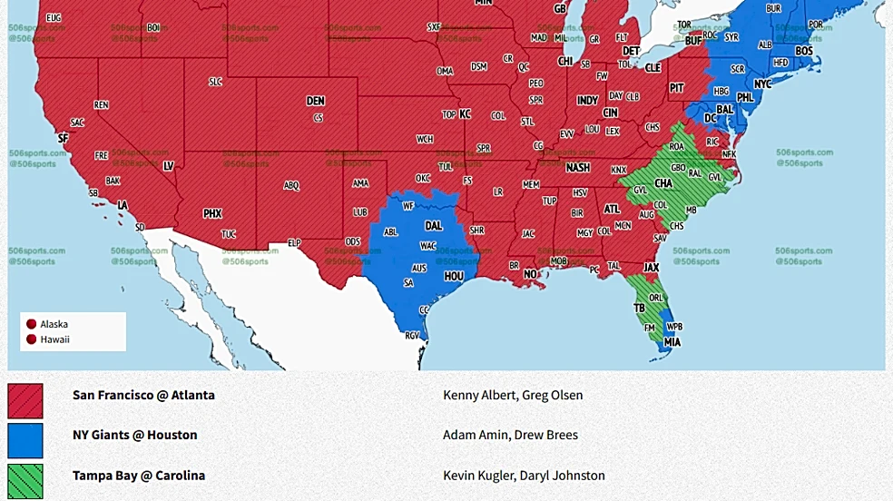 NFL Week 7 television maps: New York Giants vs. Houston Texans