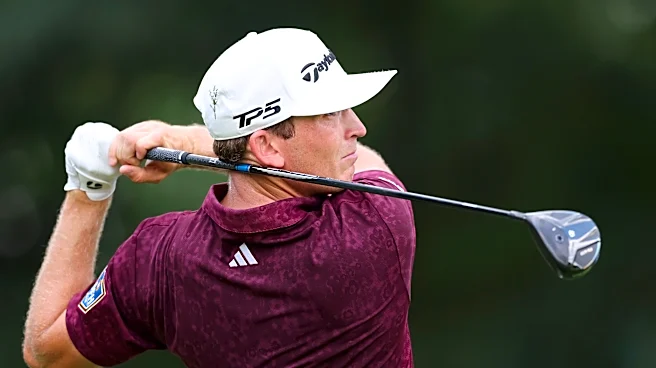 Slice? Jacob Bridgeman hits tee shot into a pizza stand at Tour Championship