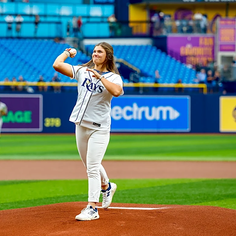 LPGA's Melanie Green throws first pitch at Tampa Bay Rays game to promote star-studded Annika