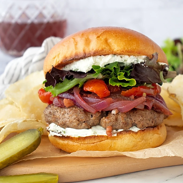 Juicy Lamb Burgers With Red Wine Onions And Goat Cheese Recipe