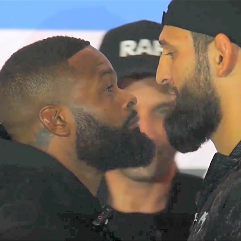 Video: Tyron Woodley sizes up Khamzat Chimaev in faceoff ahead of RAF Moscow
