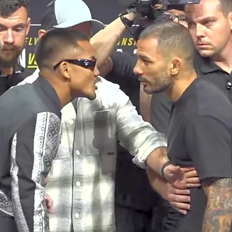 UFC 331 press conference faceoff: Joshua Van leans in to smack-talk Alexandre Pantoja