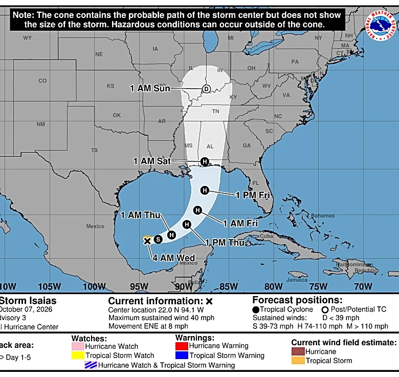 Tropical Storm Isaias on path to become hurricane, impact Middle Tennessee. See forecast track