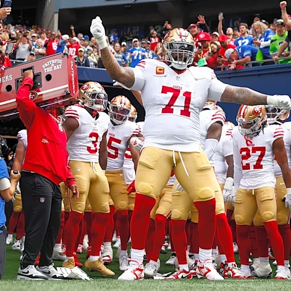 Dominick Puni compares aging 49ers superstar to a 'mythical character'
