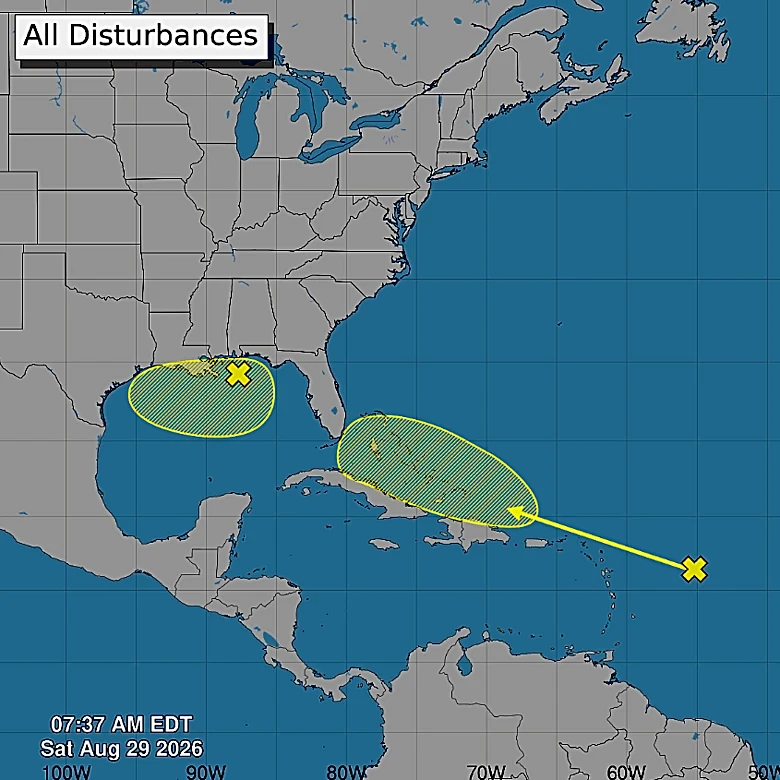 Hurricane center tracking 2 systems, including remnants of Tropical Storm Dolly