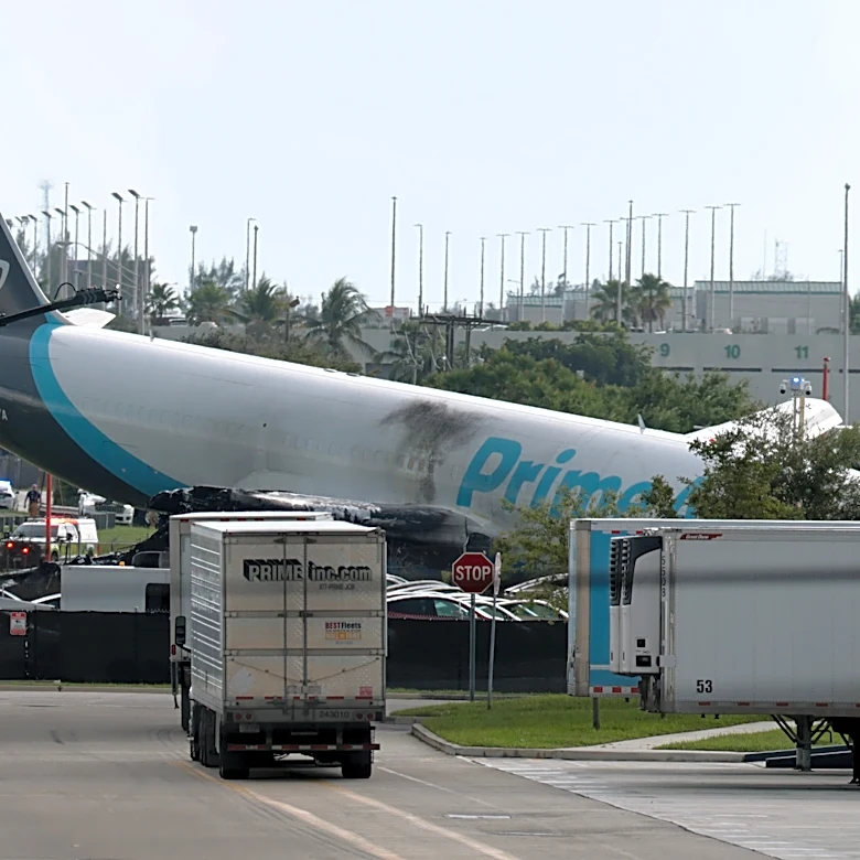 Amazon cargo plane overruns runway, crashes at Miami airport