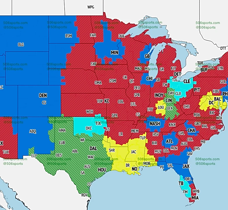TV broadcast maps and announcers for Week 2 of the 2026 season