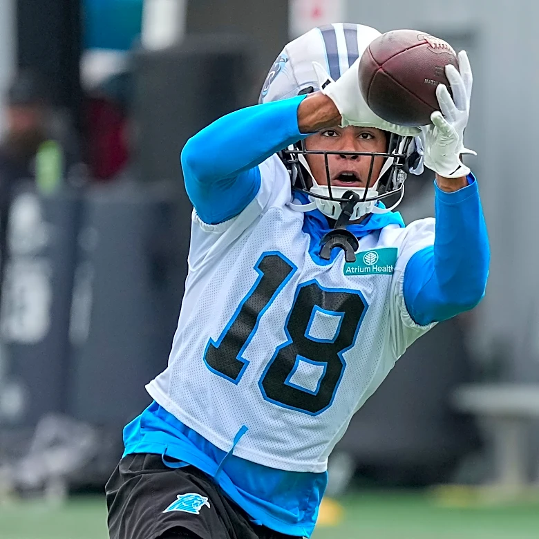 Panthers WR Jalen Coker is asked if he thinks he'll play in Week 4 vs. Lions