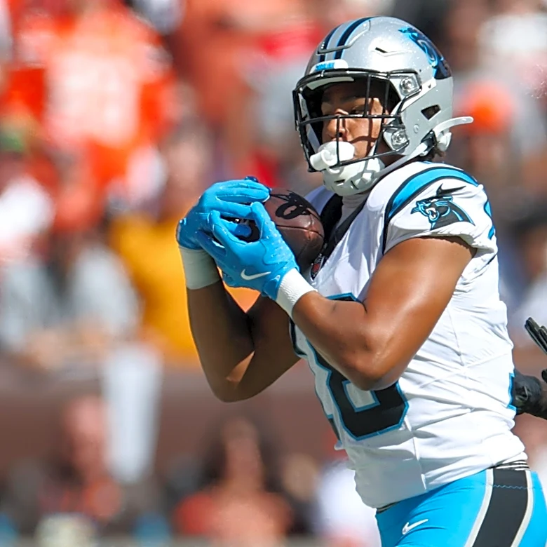 Panthers HC Dave Canales is asked if WR Jalen Coker will play vs. Lions in Week 4