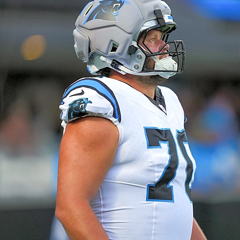 Panthers HC Dave Canales is asked for an update on OL Brady Christensen