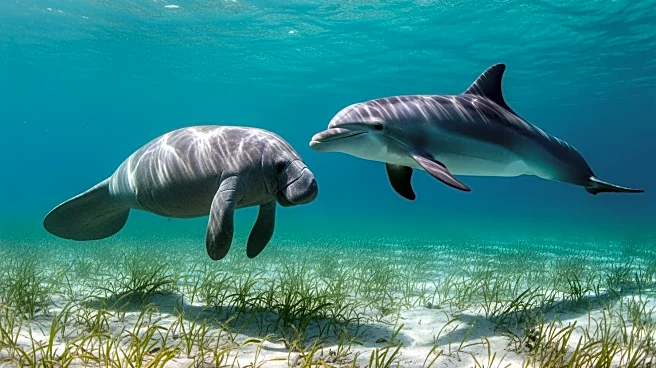 Florida Wildlife: Manatee and Dolphin Play Together in West Florida