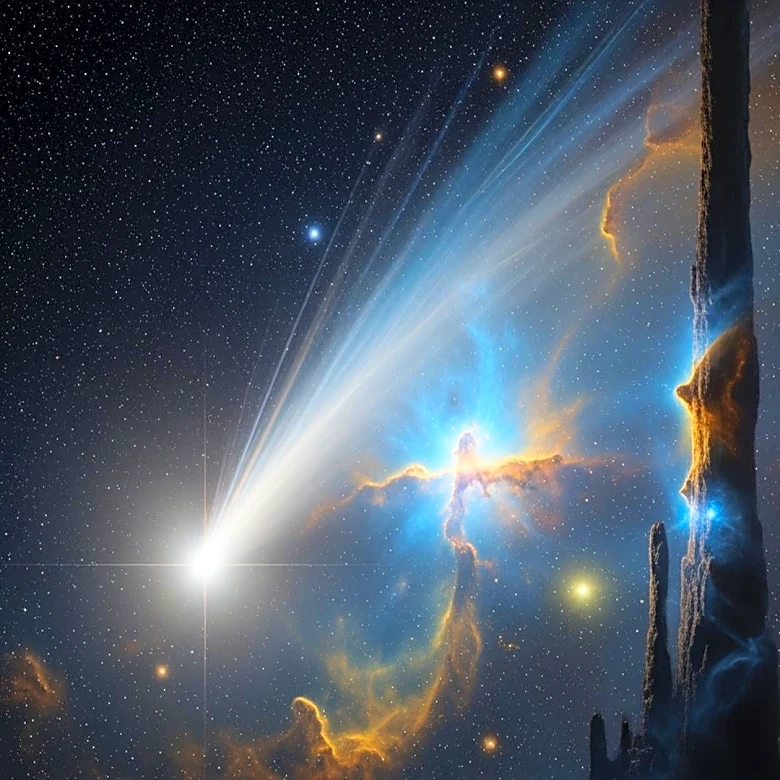 Comet SWAN Captured in Stunning Image with Pillars of Creation