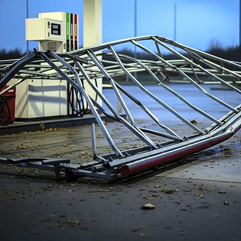 Wind Causes Fuel Island Canopy Collapse at Pompton Lakes Gas Station