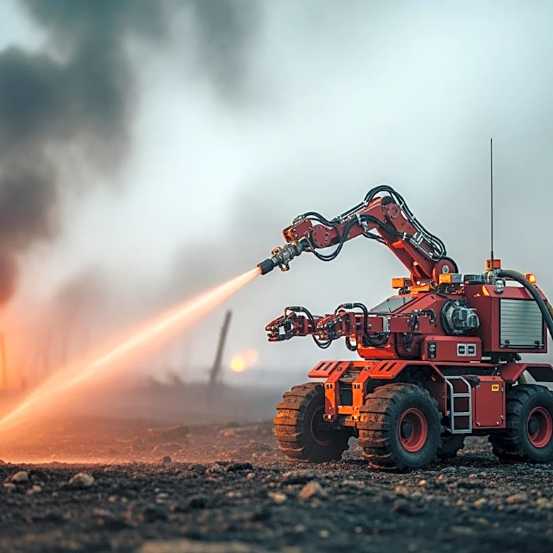 Ukrainian Military Utilizes Firefighting Robot to Combat Blazes Amid Russian Strikes
